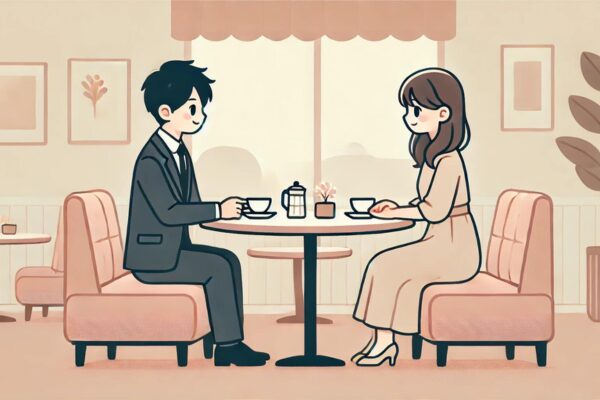 カフェでお見合い中の男女