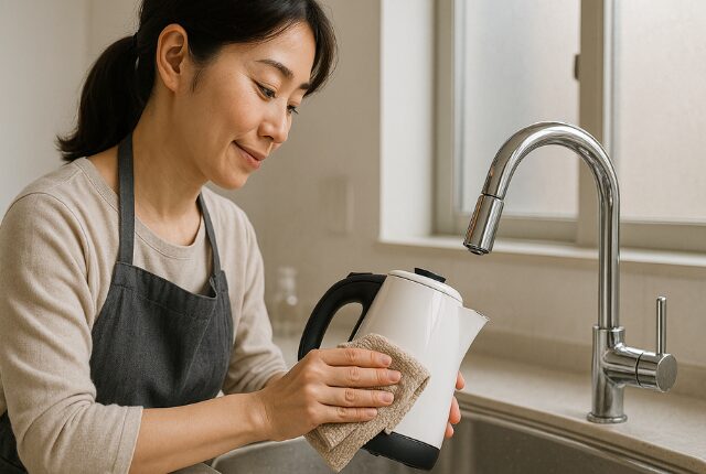 電気ケトルをお手入れする女性