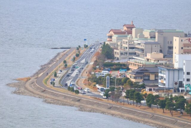 松江しんじ湖温泉街を上から見た様子
