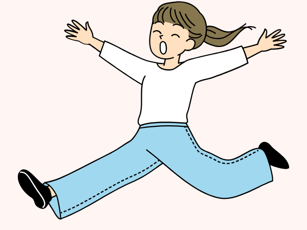 ニコニコしてジャンプしている女性のイラスト