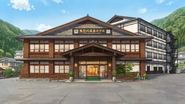 鬼怒川温泉ホテルの正面玄関のイメージイラスト