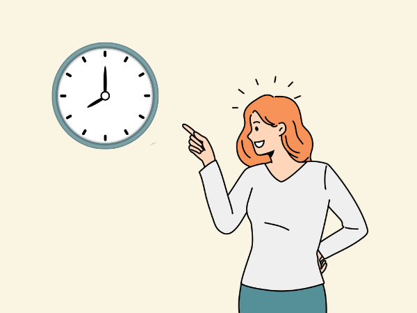 人気の時間帯は、8時と指さしている女性